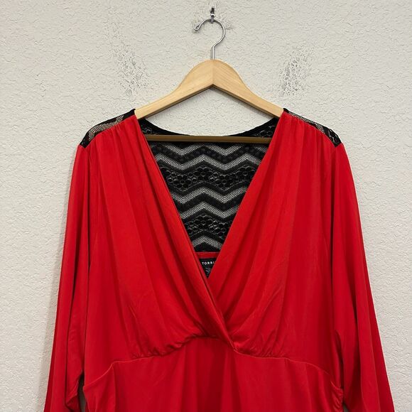 TORRID Surplice Top Womens Blouse Sz 5X Plus Red V-Neck 3/4 Sleeve Knit NWT - Picture 3 of 11